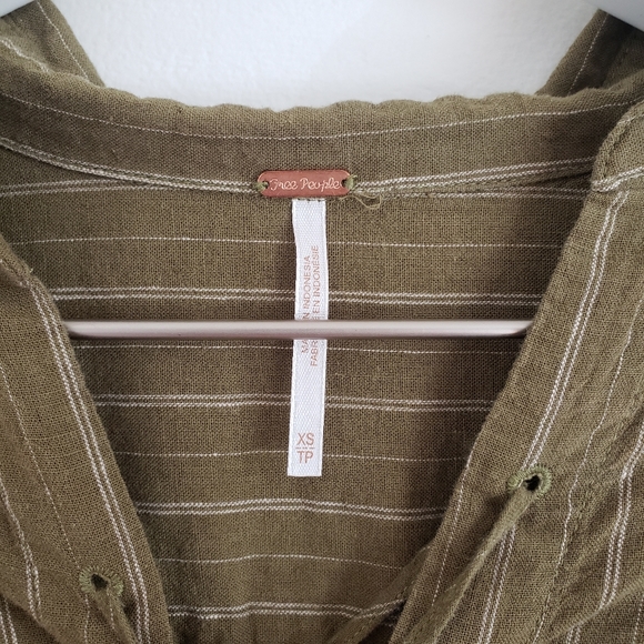 Free People Under the Boardwalk Olive Green Lace Up Tunic Top XS EUC - Picture 8 of 9